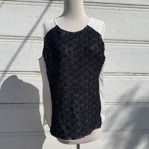 Van Heusen White Top w/ Black Lace Panel in Front